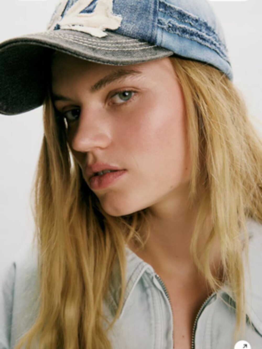 Free People Hollie Varsity Denim Baseball Hat
